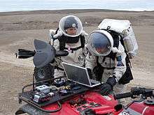 Crew members Kristine Ferrone and Joseph Palaia operate the Maveric Unmanned Aerial Vehicle (UAV) on July 24, 2009.