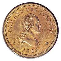 Head of George Washington on a copper coin