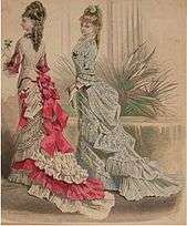 Dresses fitted the figure, and featured a long tiered, draped Train.