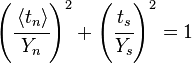 
\begin{array}{lcl}
\left(\cfrac{\left\langle{t}_{n}\right\rangle}{{Y}_{n}}\right)^2 + \left(\cfrac{{t}_{s}}{{Y}_{s}}\right)^2 = 1
\end{array}