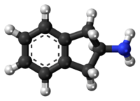 Ball-and-stick model of the 2-aminoindane molecule