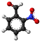 Ball-and-stick model of the 2-nitrobenzaldehyde molecule