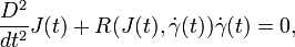 \frac{D^2}{dt^2}J(t)+R(J(t),\dot\gamma(t))\dot\gamma(t)=0,