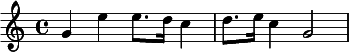 {\set Staff.midiInstrument = #"celesta" g'4 e'' e''8. d''16 c''4 d''8. e''16 c''4 g'2}