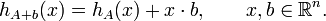  h_{A+b}(x)=h_A(x)+x\cdot b,  \qquad x,b\in \mathbb{R}^n.