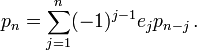 p_n = \sum_{j=1}^n (-1)^{j-1} e_j p_{n-j} \,.