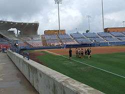 View towards home plate along the first base side