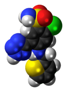 Space-filling model of the azosemide molecule