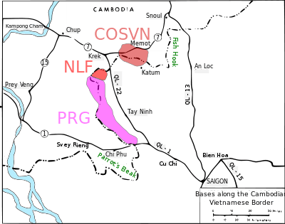 Map showing the army bases along the Vietnamese Cambodian border