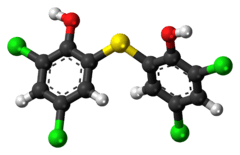 Ball-and-stick model of the bithionol molecule