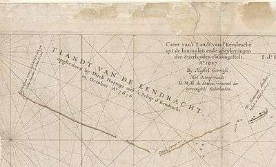 Caert van't Landt van d'Eendracht (detail showing Eendrachtsland named on the chart)