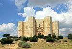 Octagonal castle with a tower on each of the eight corners.