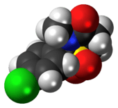 Space-filling model of the chlormezanone molecule