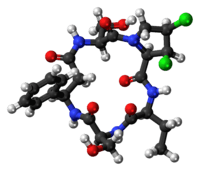 Ball-and-stick model of the cyclochlorotine molecule