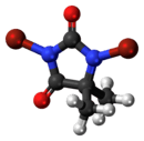 Ball-and-stick model of the DBDMH molecule