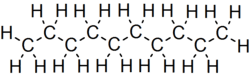 Skeletal formula of decane with all implicit carbons shown, and all explicit hydrogens added