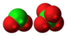 Space-filling model of the component ions of dichlorine hexoxide