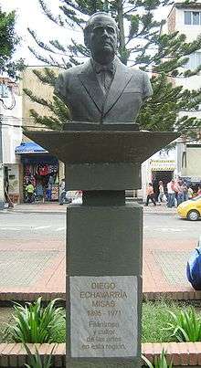 Bust of Diego Echavarría Misas, located in the main square of the city of Itagui, Colombia.