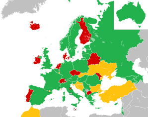 A coloured map of the countries of Europe