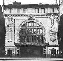 Black and white photograph of the front of the Eltinge Theatre.