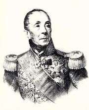 Print of a balding man with an aristocratic look wearing an elaborate military uniform