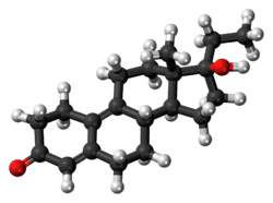 Ball-and-stick model of the ethyldienolone molecule