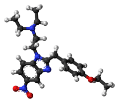 Ball-and-stick model of the etonitazene molecule