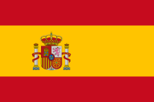 Flag of Spain: A horizontal tricolour of red, yellow and red, the yellow stripe being twice the size of each red stripe and containing the coat of arms