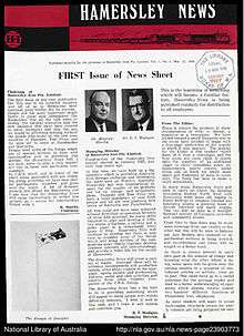 Front cover of first edition of Hamersley News