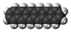 Space-filling-stick model of the hexacene molecule