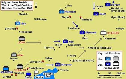 Italy and Inner Austria Map 1805, showing positions from early November to December