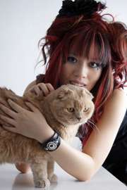 La Carmina with her Scottish Fold cat, Basil Farrow