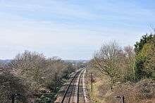 View of a railway in a cutting, with trees