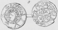 Drawing of both faces of a coin side by side.