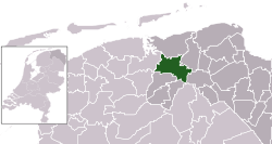 Highlighted position of Zuidhorn in a municipal map of Groningen