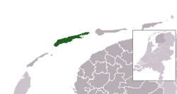 Highlighted position of Terschelling in a municipal map of Friesland