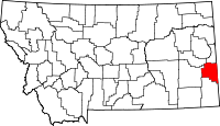 Map of Montana highlighting Fallon County