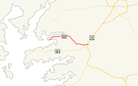 A map of northern Somerset County, Maryland showing major roads.  Maryland Route 362 runs from Mount Vernon east to Princess Anne.