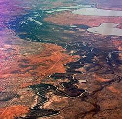 Aerial photograph of river system with adjacent lakes