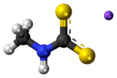 Ball-and-stick model of the component ions of metham sodium