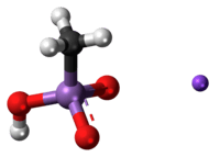 Ball-and-stick model of the monosodium methyl arsenate molecule