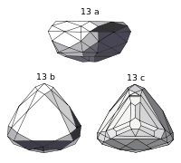 Various views of the diamond, all roughly pyramidal in shape.