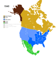 Map showing Non-Native American Nations Control over N America c. 1848