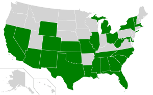 A map of the United States highlighting the 26 current U.S, states that have designated a reptile.