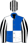 ROYAL BLUE and WHITE (quartered), BLACK and WHITE striped sleeves and cap