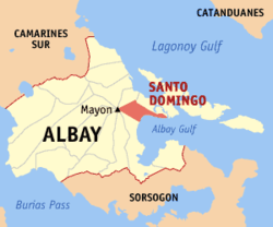 Map of Albay showing the location of Santo Domingo