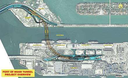 Aerial view of the project site overlaid with the path/location of the tunnels and new roads being built as part of the project.