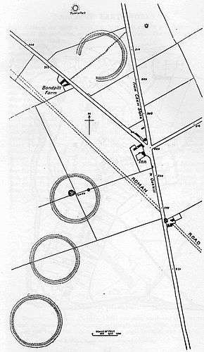 a map showing three large circles south and a partial circle to the north