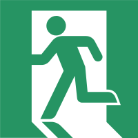 Green pictogram with a running man