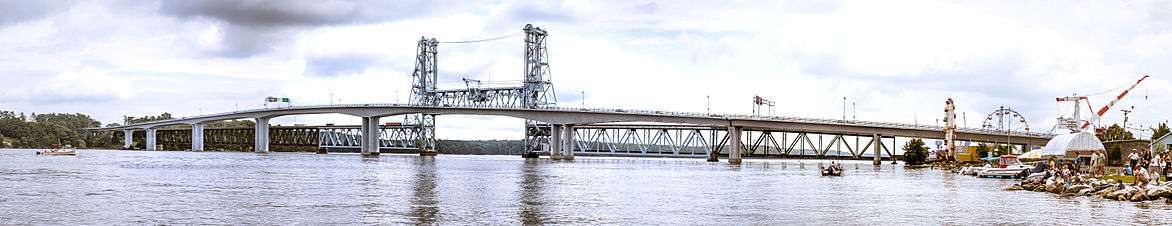 Panoramic view of Sagadahoc Bridge, Bath, Maine, USA 2012